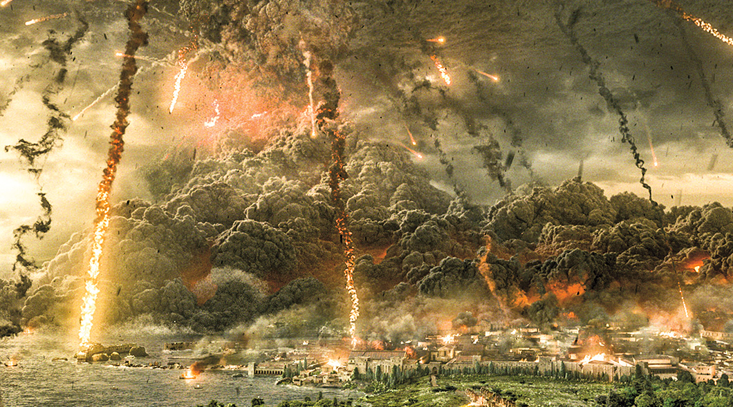 Image of volcano erupting over Pompeii